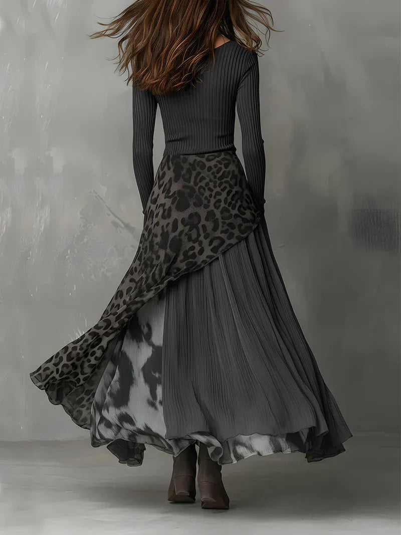 Bryony™ | Leopard Print Striped Maxi Dress
