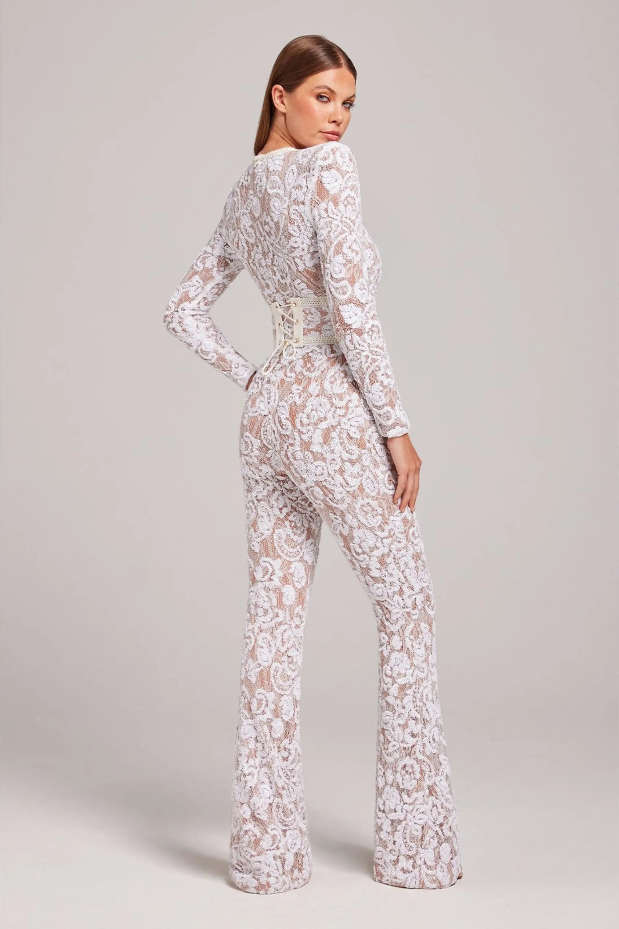 Glamorous Black Sequin Jumpsuit with Belted Waist