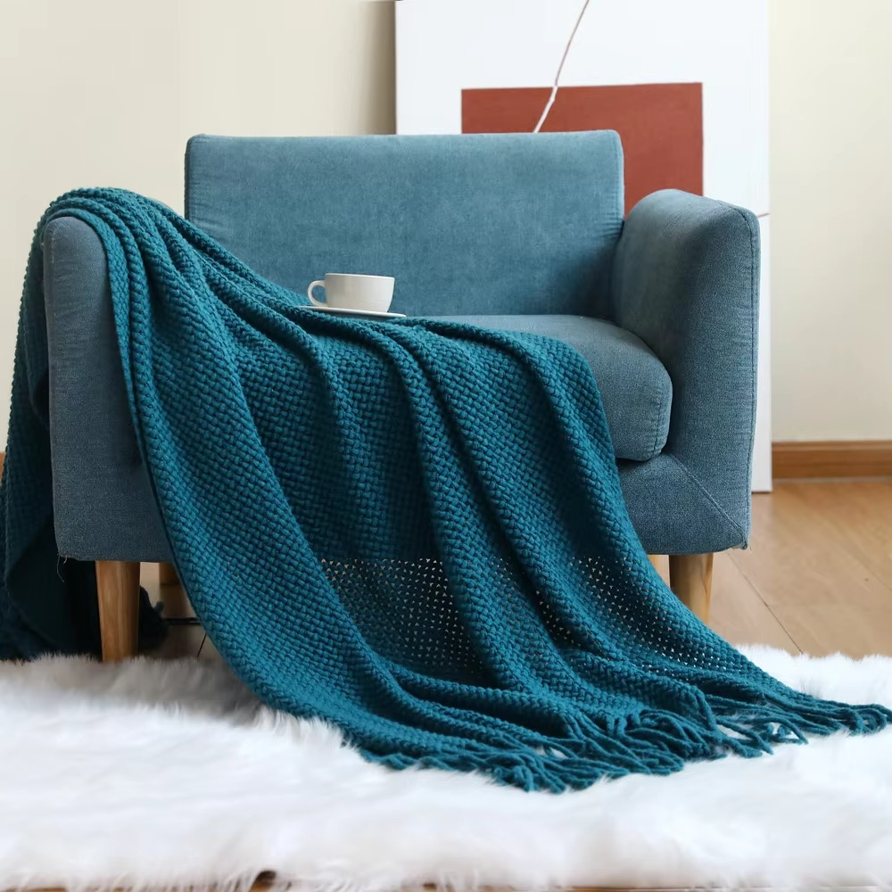 Knit Throw Blanket 100% Acrylic Fiber Soft Textured Sofa or Bed Throw