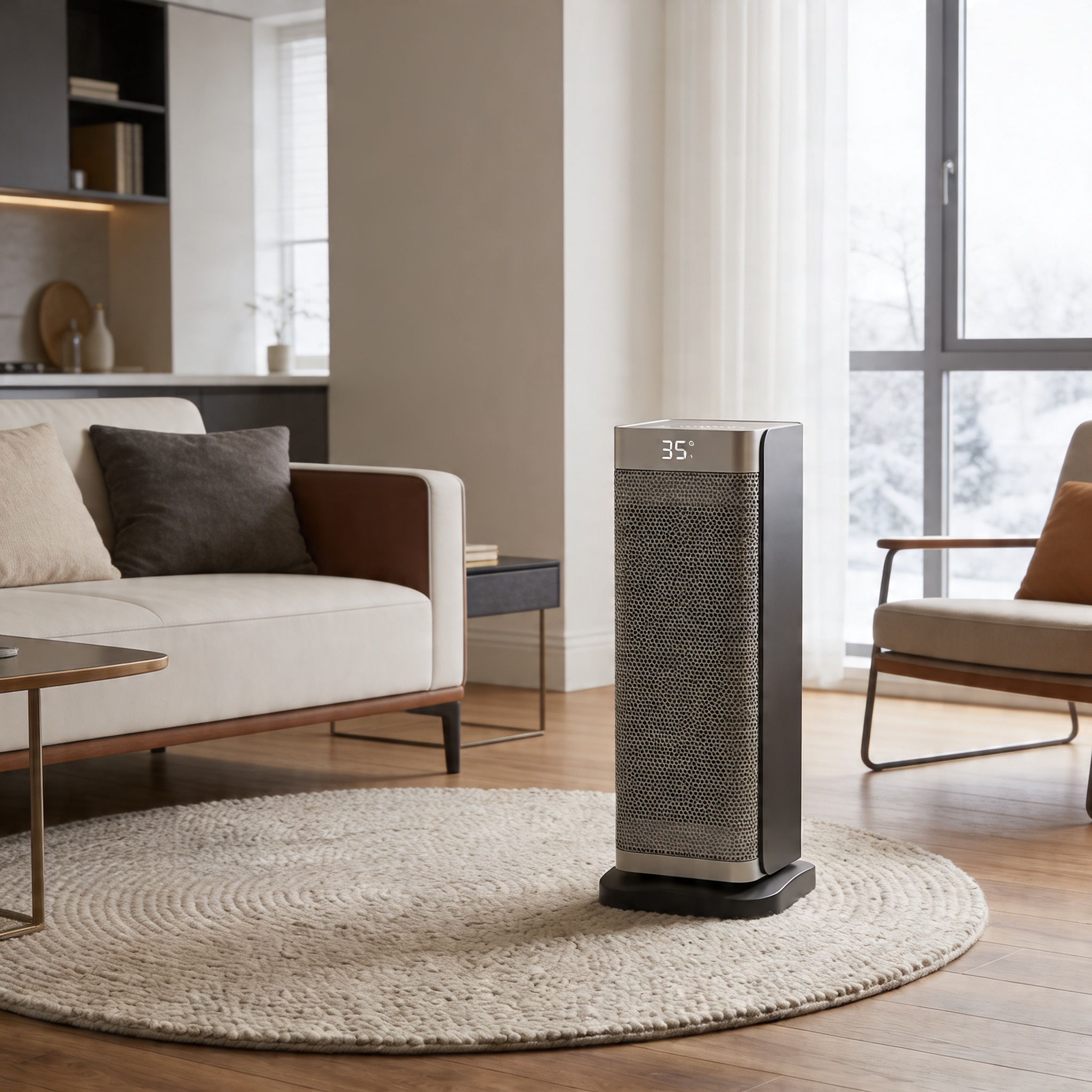 Modern Vertical Electric Heater Portable with Remote Control PTC Technology 2000W Power