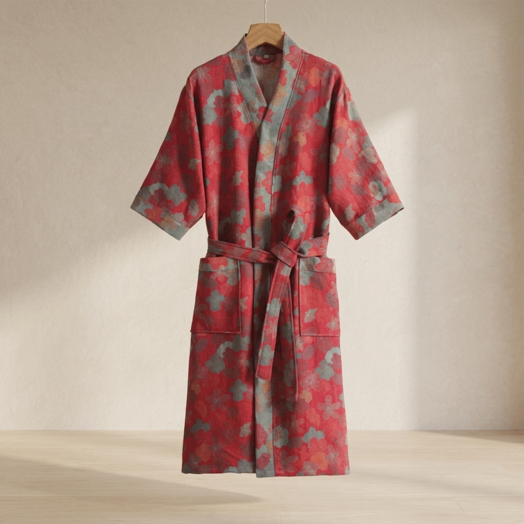 Reversible Kimono Bathrobe Organic Cotton Lightweight Soft Robe