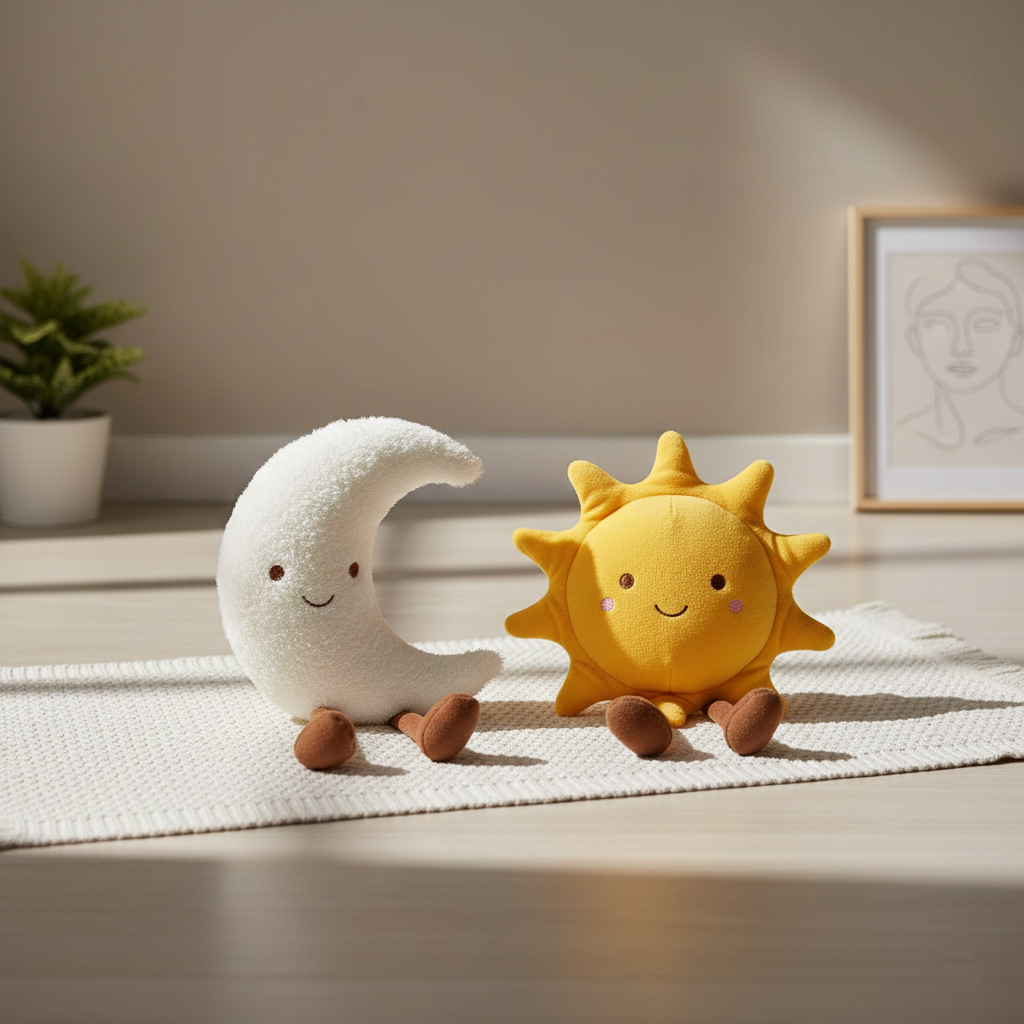 Sun and Moon Plush Pillow – Soft Velvet Cushion for Bedroom & Nursery Decor