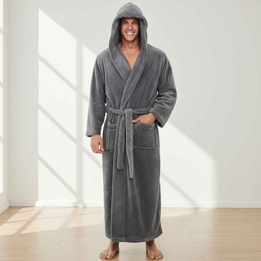 Men's Hooded Bathrobe – Soft Plush Robe for Warmth, Comfort & Relaxation
