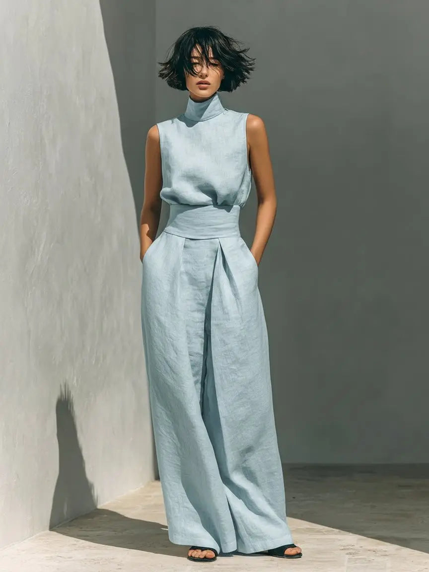Sophie | Two Piece Co-ord Set High Neck Sleeveless Top Wide Leg
