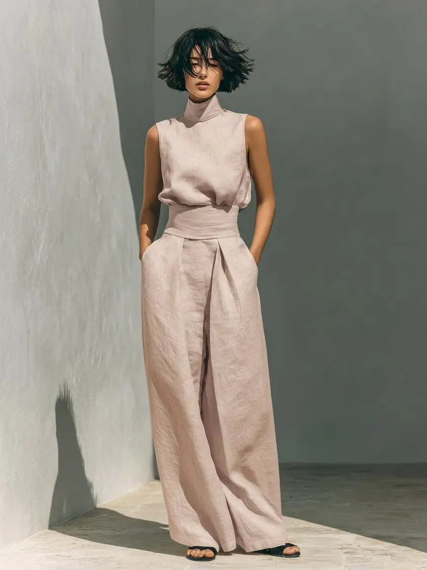 Sophie | Two Piece Co-ord Set High Neck Sleeveless Top Wide Leg