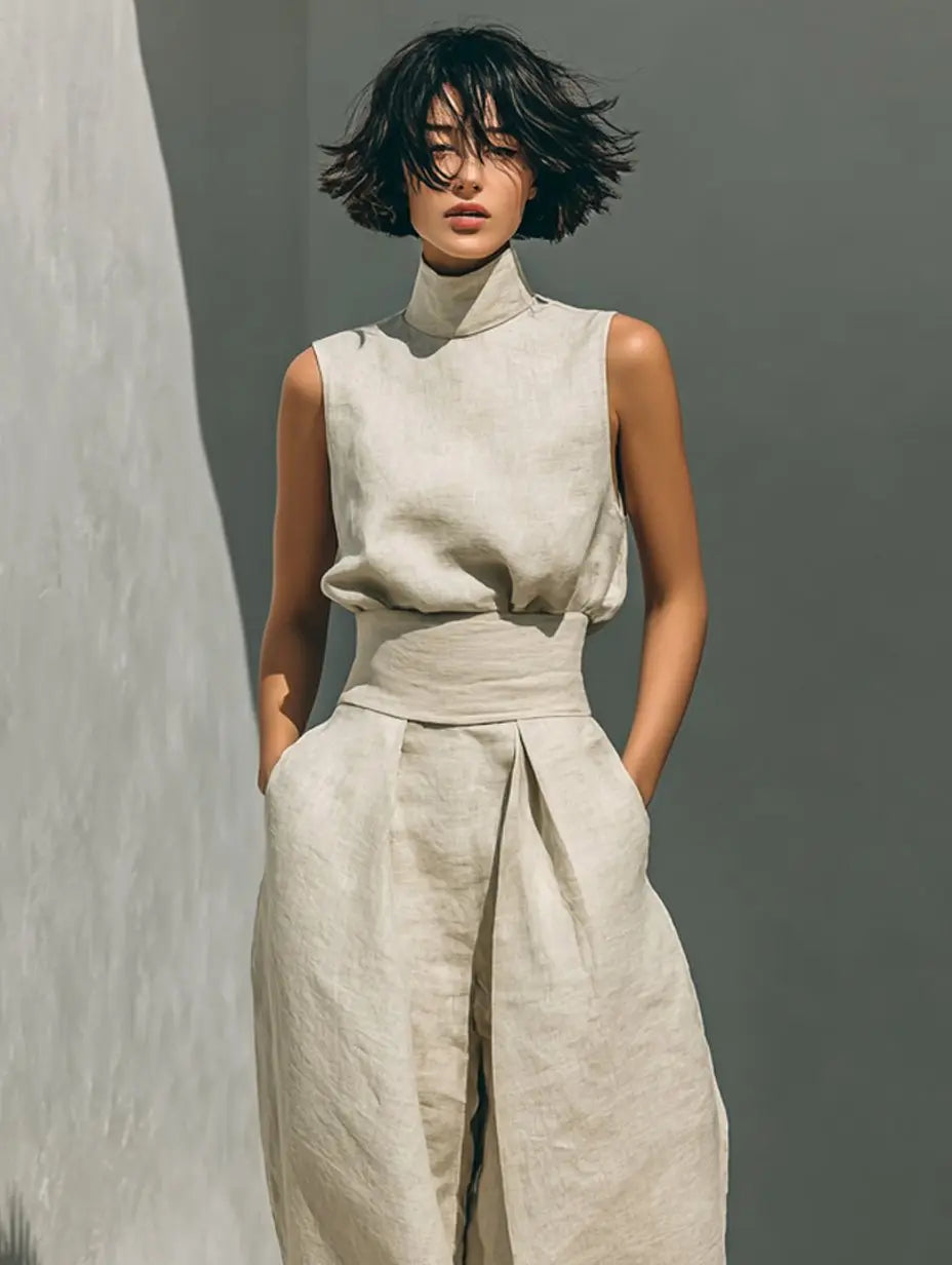 Sophie | Two Piece Co-ord Set High Neck Sleeveless Top Wide Leg