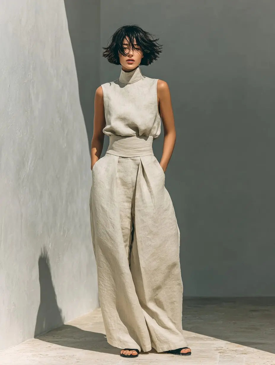 Sophie | Two Piece Co-ord Set High Neck Sleeveless Top Wide Leg